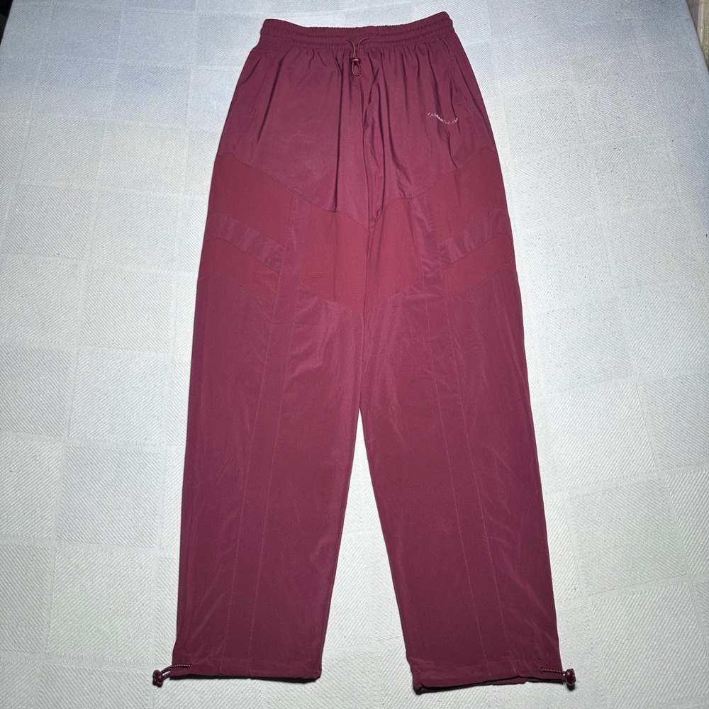 Outdoor Voices Relay Track Pants Women XS Mesh Paneling Bungee Hem Red Burgundy